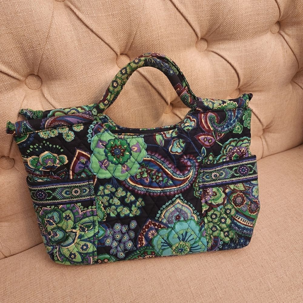 Vera Bradley EUC Green Blue Floral Paisley Handbag Purse - Picture 2 of 3